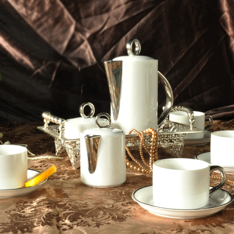 中秋特价 简约时尚咖啡杯 英式下午茶咖啡杯套装纯白4人咖啡杯