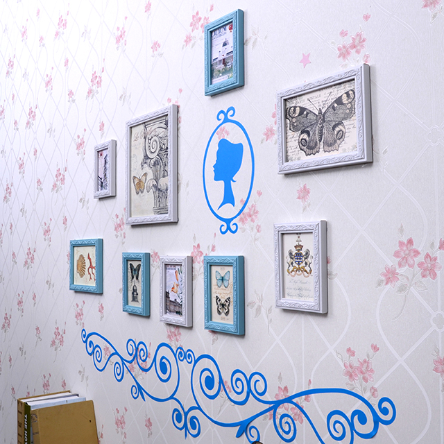 欧式照片墙创意雕花9框相片墙照片墙贴卧室客厅挂墙相框墙画框折扣优惠信息