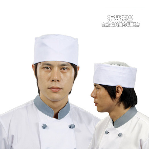 CA08日韩式厨师帽男女服务员工作帽子透气厨师帽平顶帽韩国料理帽