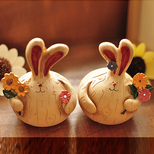 欧式创意家居饰品摆设 田园风洋葱兔子客厅复古摆件 树脂胖兔一对