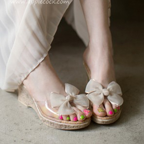 韩国女鞋正品代购进口14年夏款甜美蝴蝶结百搭公主款坡跟凉鞋