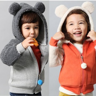 春秋男童加绒卫衣韩版熊猫耳朵帽珊瑚绒袖儿童加厚外套男宝宝开衫