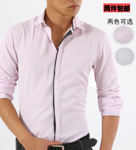 2013新款春装男士长袖衬衫韩版休闲 男式衬衣男款长袖修身衬衫折扣优惠信息
