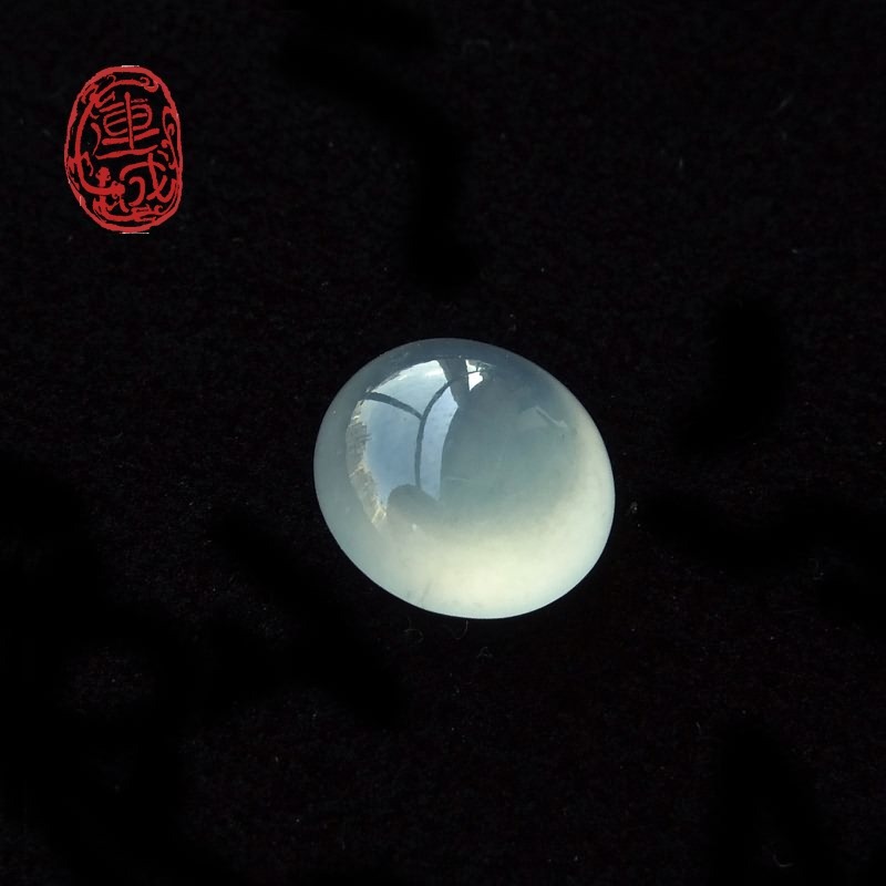 老坑A货高冰种强荧光 翡翠玉蛋面戒面裸石 代镶嵌戒指18K金配钻石