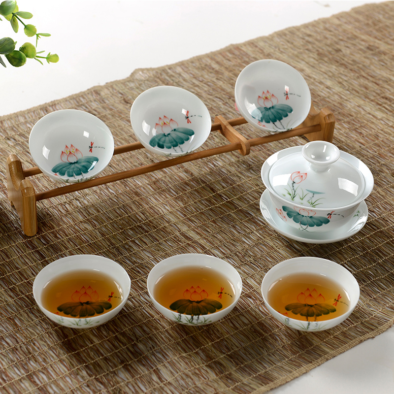 陶瓷功夫茶具 纯手绘茶具 功夫手绘茶杯碗杯盖碗 普洱茶具折扣优惠信息
