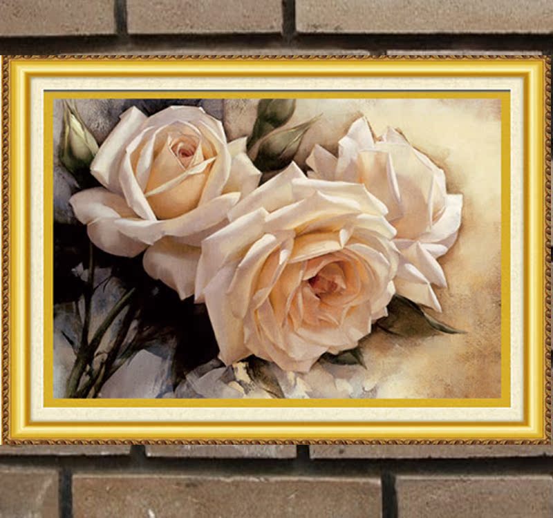 精准印花三只白玫瑰花朵3D十字绣简单易绣最新客厅卧室大幅款包邮