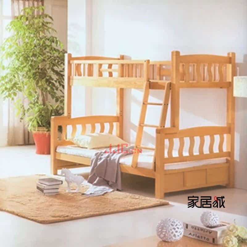 榉木实木子母床儿童床高低床环保储物床双层床加抽屉成人床床1.2m折扣优惠信息