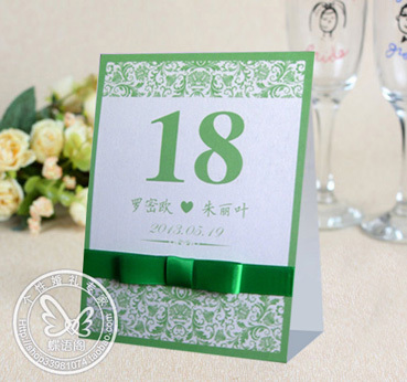 欧式婚礼席位卡 个性桌卡定制 蝴蝶结婚庆台卡/席卡/桌牌-绿色