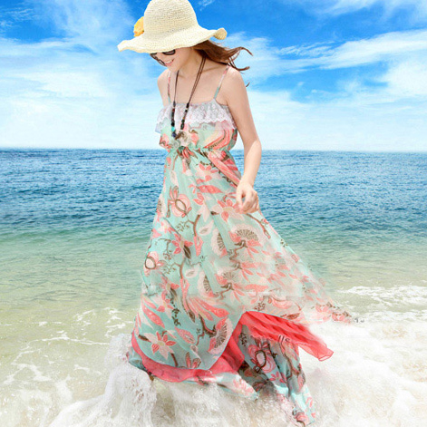 2014新款韩版波西米亚花色长裙吊带雪纺连衣裙子夏季大码女装折扣优惠信息