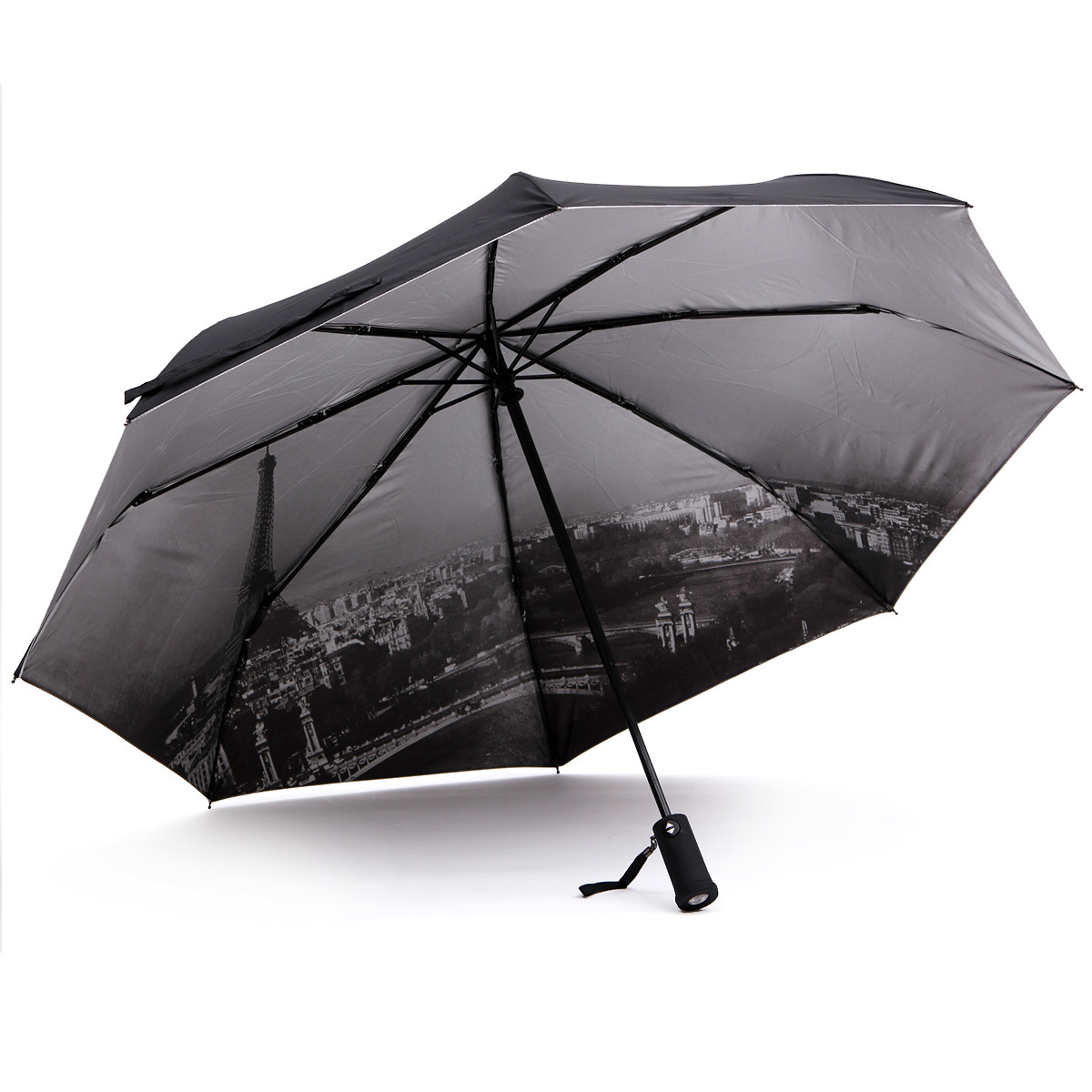 特价带电筒防紫外线太阳伞巴黎铁塔自动伞遮阳防晒伞自动雨伞