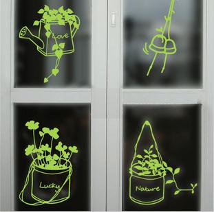 创意植物橱窗玻璃贴画 背景墙装饰平面墙贴 防水幼儿移除粘贴花卉