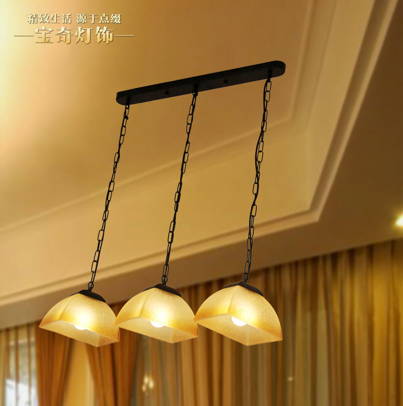 欧式餐厅饭厅吊灯长方形三头美式铁艺吧台灯创意灯具简约复古灯