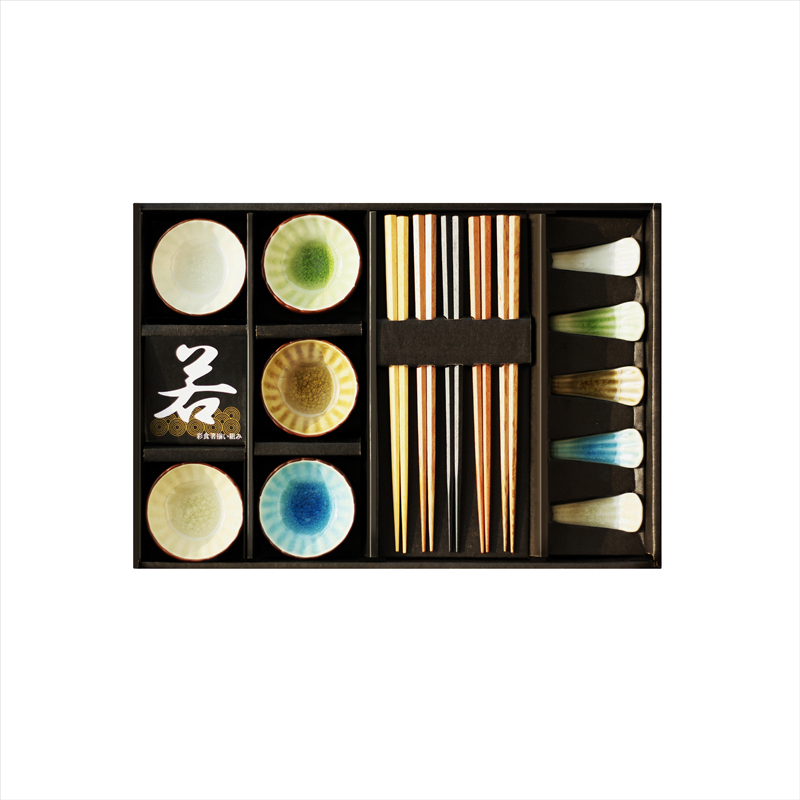 日式陶瓷调味碟组合5双高档套装创意礼品筷竹盒包装实木折扣优惠信息
