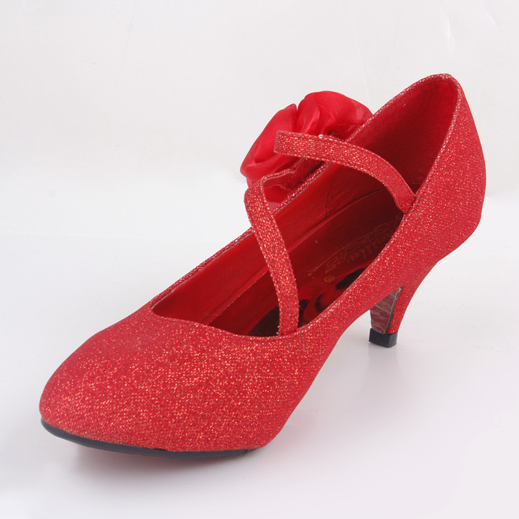 花嫁新娘 婚鞋中跟红色高跟婚鞋玫瑰新娘鞋结婚鞋子礼服鞋女鞋