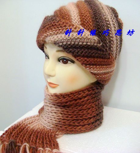 纯手工编织女士帽子围巾二件套/手工围巾/绒线帽