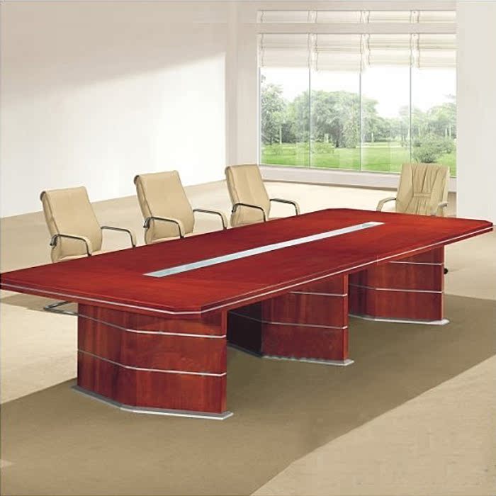 [典标]上海4米实木会议桌酒红色办公桌子书桌电脑台简约时尚现代