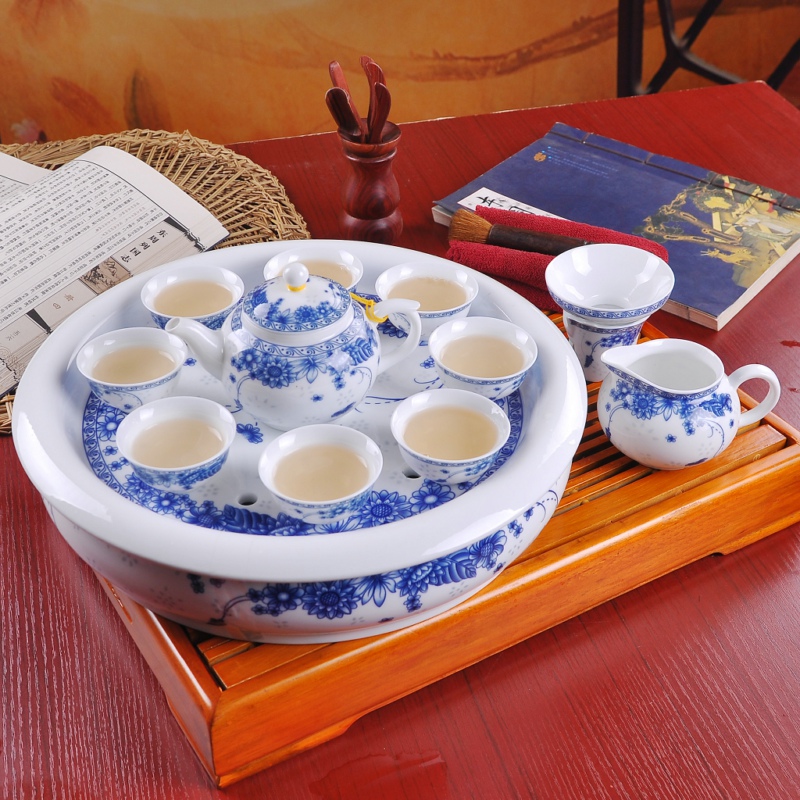 六省包邮 景德镇陶瓷茶具 13寸大盘 功夫茶具 太阳花画面茶具套装