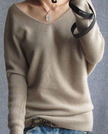 【天天特价】新款休闲100%纯山羊绒衫V领蝙蝠式毛衣打底针织衫女