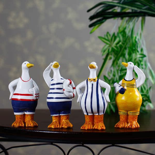 地中海风格创意可爱动物工艺品摆饰 喜感鸭子摆件品 创意鸭子套装