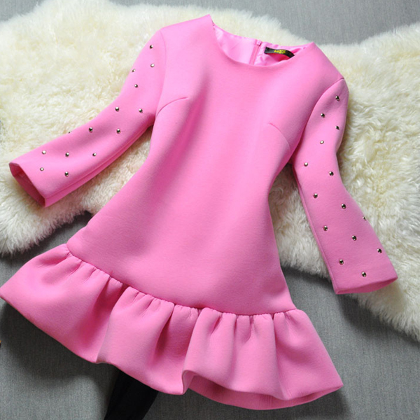 2014春夏季女新款套头中长款荷叶边修身款长袖粉红色卫衣春装外套