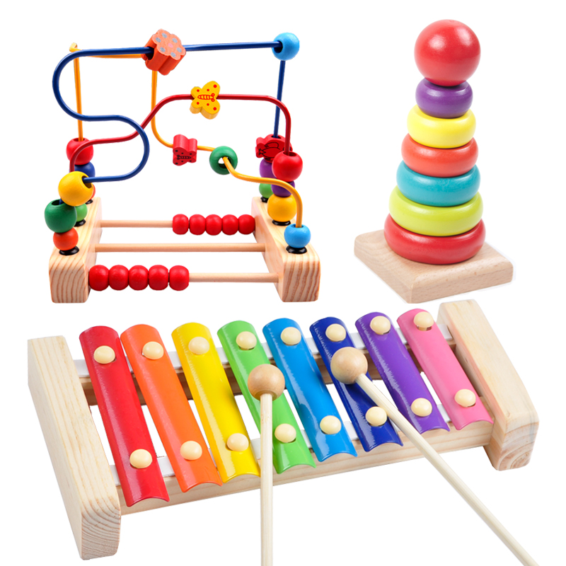 超值2-4岁木制儿童八音敲琴木琴玩具敲击打琴 彩虹塔益智玩具套装