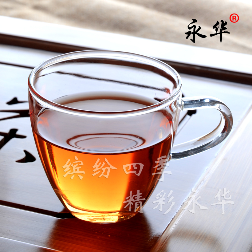 永华 耐热玻璃茶具 带把功夫花茶杯耐高温透明小水杯品茗杯 150ML