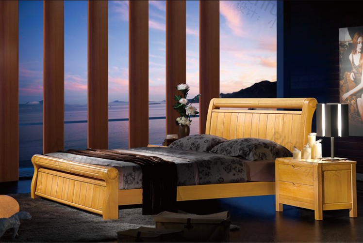 瑞丰榉木床899   广州瑞丰家具全实木床现代中式家具榉木床气压床