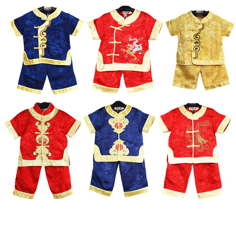 特价2015新款男童装儿童唐装夏季中国红多色宝宝礼服套装爆款服装