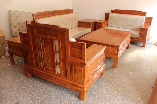 非洲花梨 红木 仿古 简约现代 软体 组合 沙发 博古高背沙发 5件