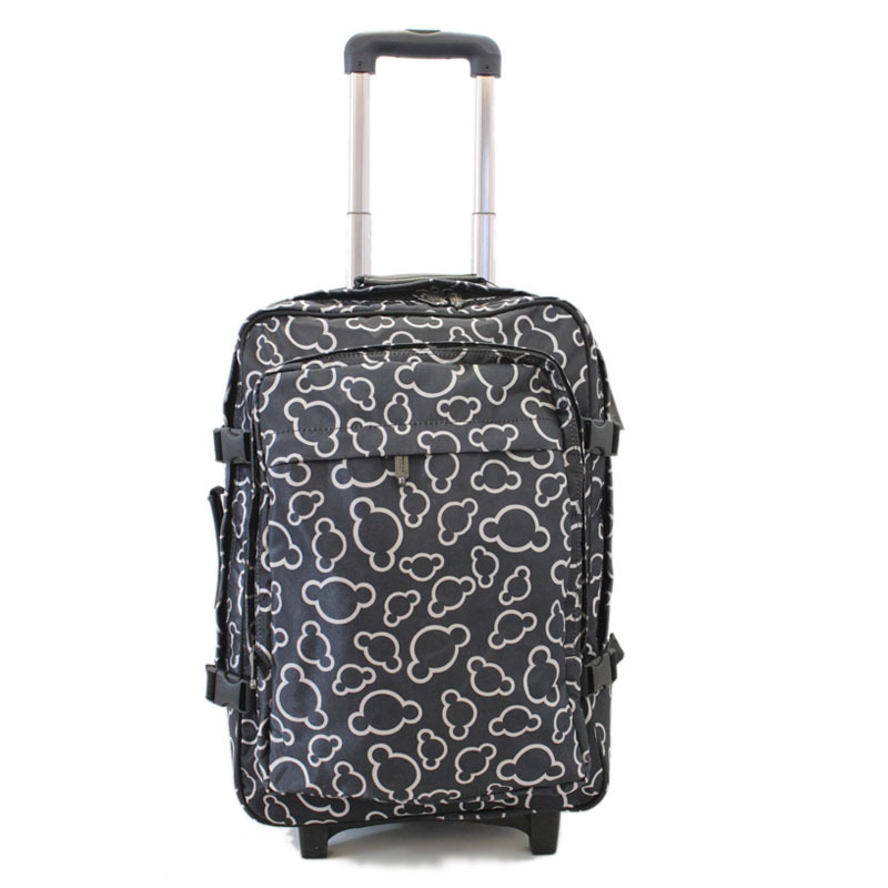 2015款韩版卡通旅行包 带拉杆双肩包 米奇黑色登机包 卡通行李包折扣优惠信息