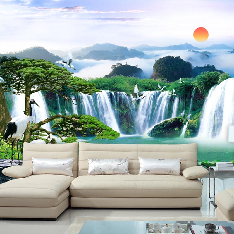 大型壁画 3d立体迎客松风景 客厅餐厅沙发卧室电视背景墙壁纸墙纸