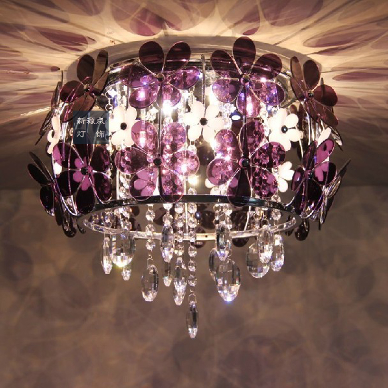 现代简约紫色花朵水晶吊灯餐厅灯卧室浪漫吊灯客厅欧式田园吊灯具折扣优惠信息