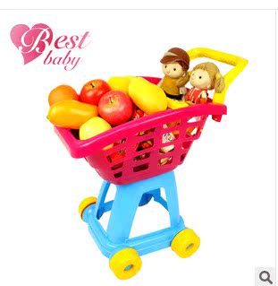 贝氏新款儿童购物车仿真塑料果蔬车超市推车过家家购物篮玩具车