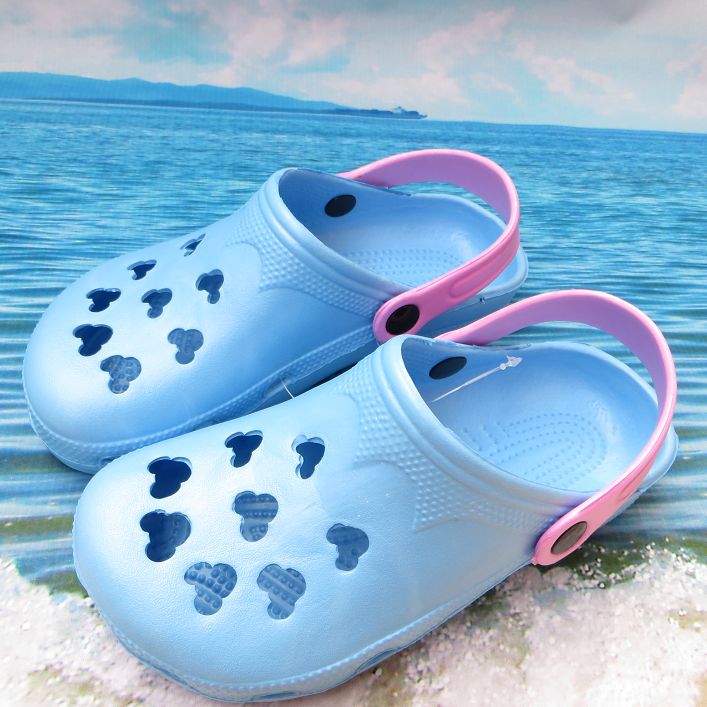 夏季情侣洞洞鞋凉爽花园鞋男女舒适沙滩鞋米奇沙滩鞋蓝色凉拖鞋