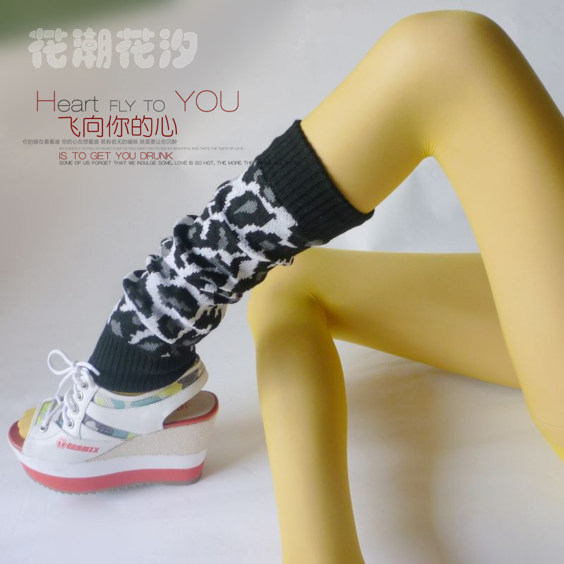 日韩校园风 时尚动感春秋针织豹纹堆堆袜套 保暖护膝脚腿套潮T01
