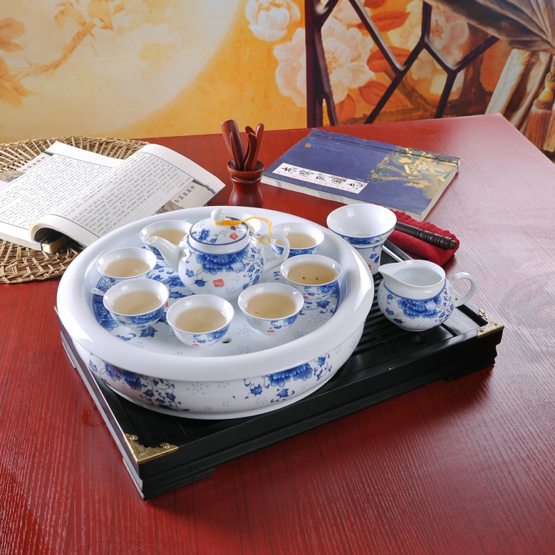 陶瓷茶具12头国色天香配陶瓷茶托 功夫组大盘小杯茶具套装 礼品瓷