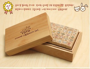 可爱的 木制盒装兔兔日记装饰印章 卡通兔子猫咪印章 40枚人