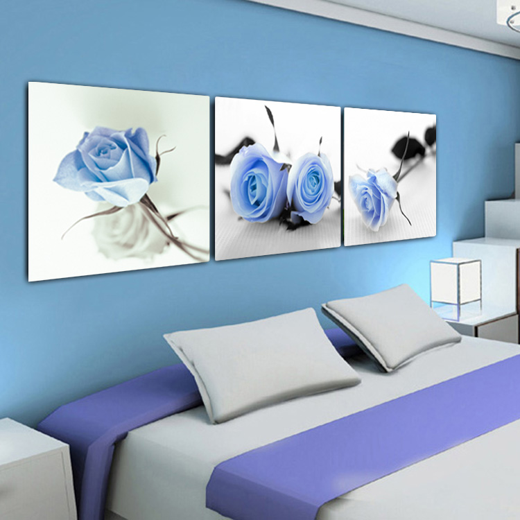装饰画客厅现代无框画卧室床头蓝色妖姬三联壁画现代简约玫瑰花