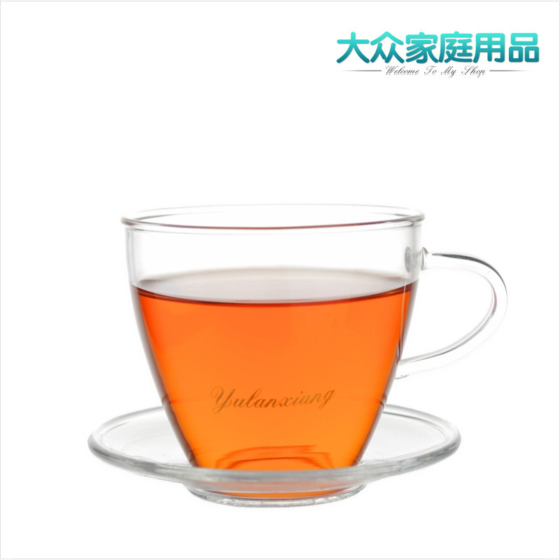 正品玉兰香150ML 茶杯+杯碟组合套装 功夫玻璃茶具茶碗耐热玻璃杯折扣优惠信息