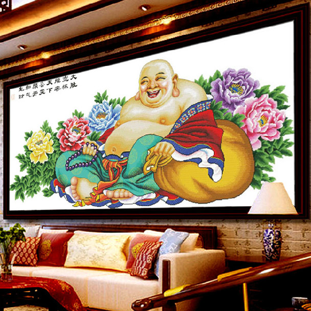 蒙娜丽莎新款中国风款如来佛祖十字绣弥勒佛刺绣佛教人物客厅线绣