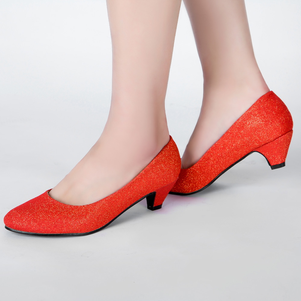 欧美女鞋孕妇婚鞋新娘鞋结婚鞋子红色婚鞋圆头单鞋浅口鞋粗跟5cm