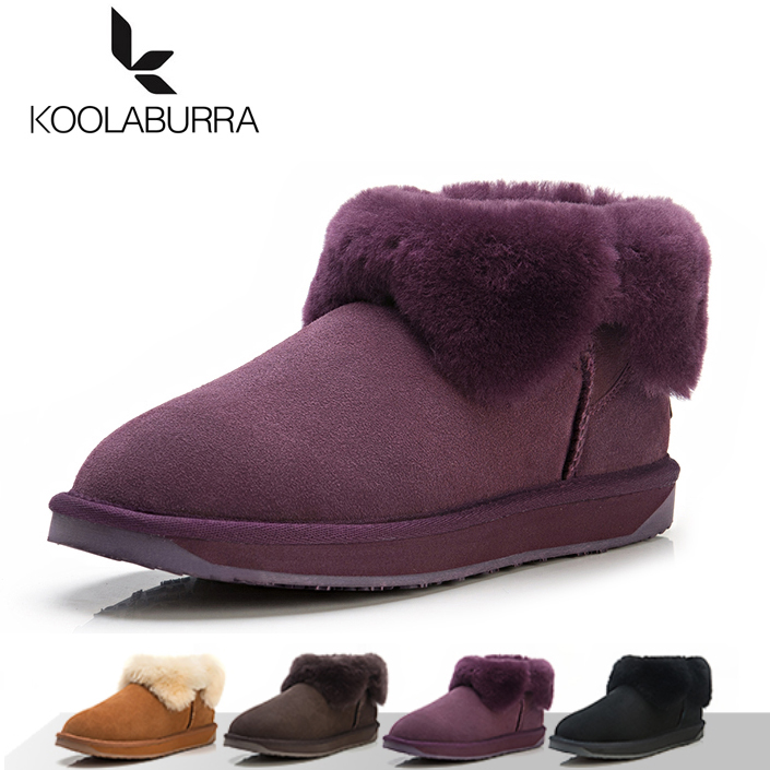 冬季真皮羊皮毛一体雪地靴女鞋翻毛短靴加厚保暖女靴子女棉鞋紫色
