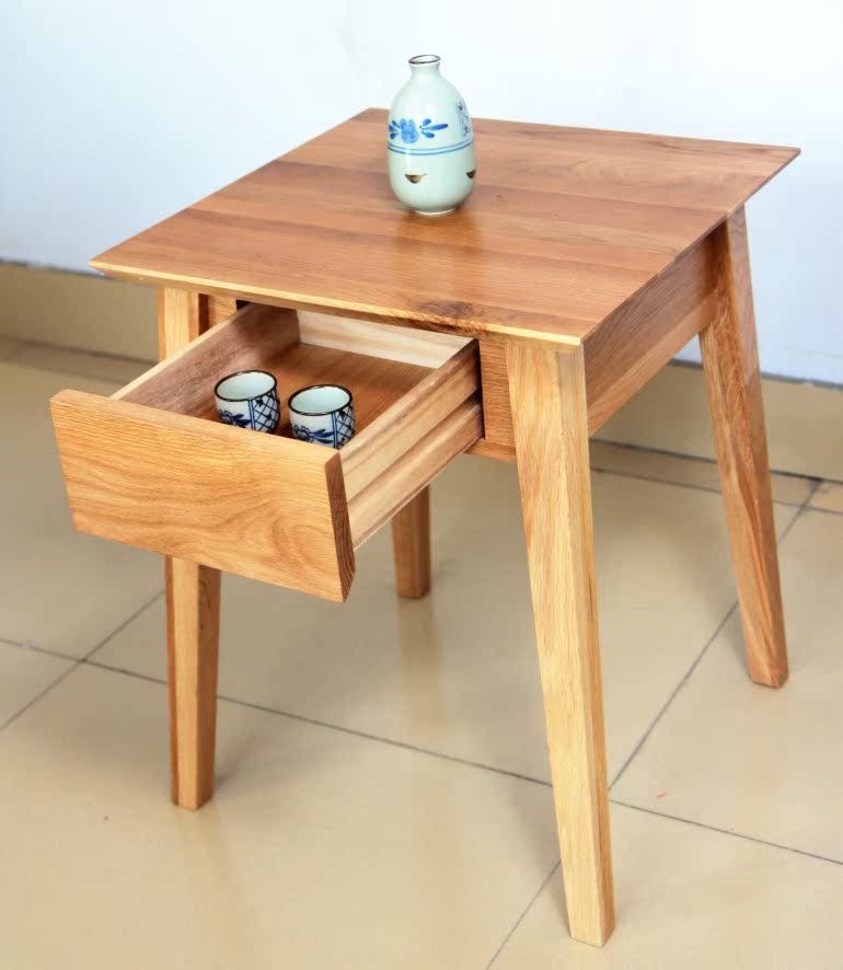 正方形床头桌柜茶几桌咖啡桌 北欧小户型橡木实木边桌宜家小桌子