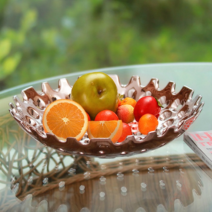 欧式现代简约大号水果盘镀银时尚创意客厅茶几高档陶瓷镂空干果盒