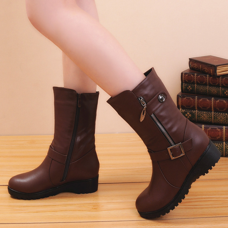 2015秋冬季新款女靴真皮雪地靴子保暖中筒靴中跟女短靴马丁靴棉鞋
