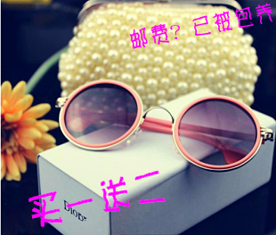 包邮2014新款复古太阳眼镜韩国樱花粉粉色克罗心圆形特务太子墨镜
