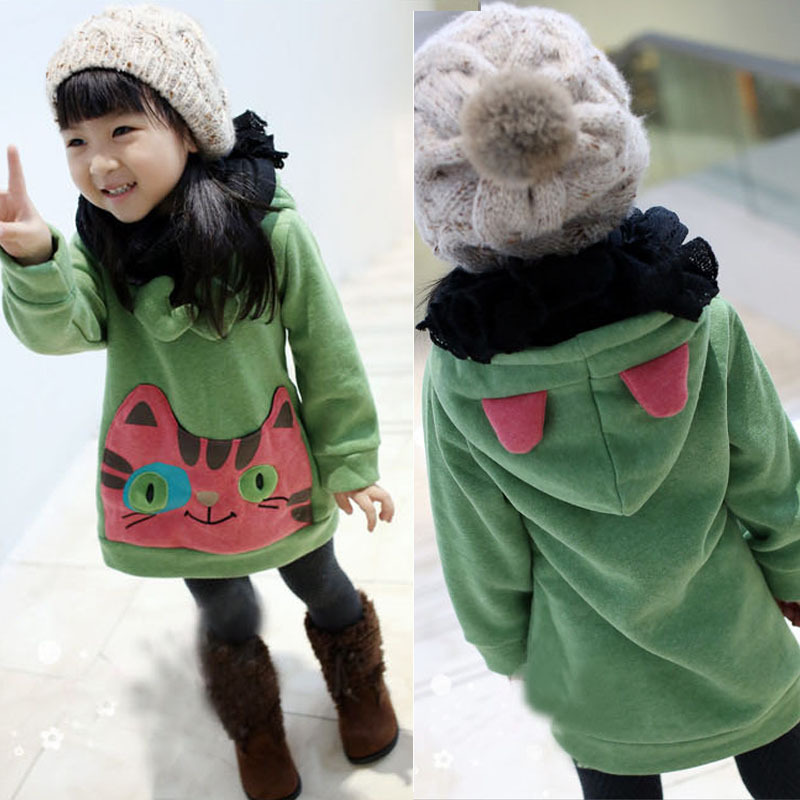 穿啥哟韩版童装秋冬新款女童加厚连帽卫衣 女童卡通保暖外套