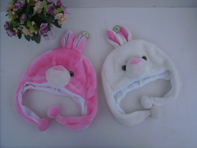 工厂直销 可爱的粉色/白色兔子 卡通动物帽子 批发