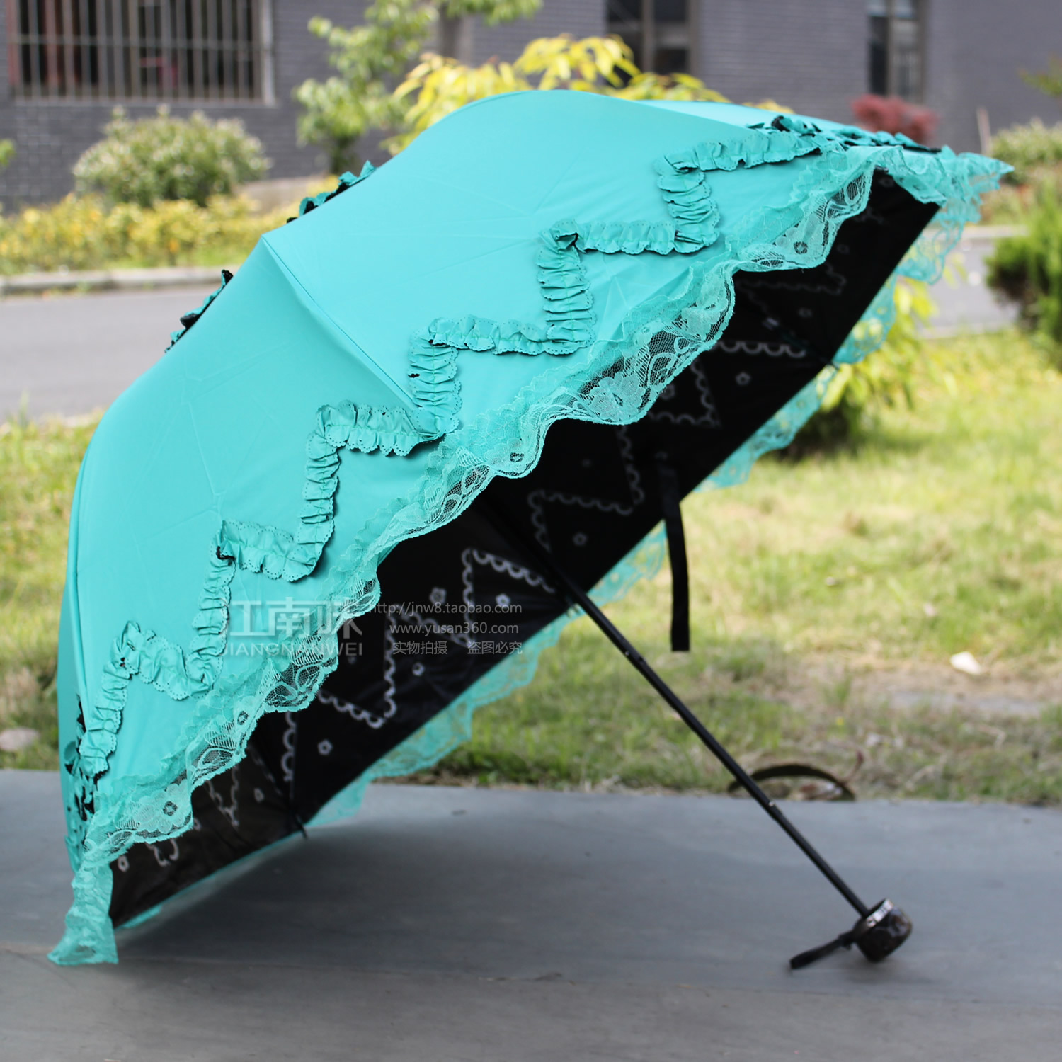 包邮 大蕾丝花边公主 防晒防紫外线黑胶伞 折叠创意雨伞三折伞折扣优惠信息