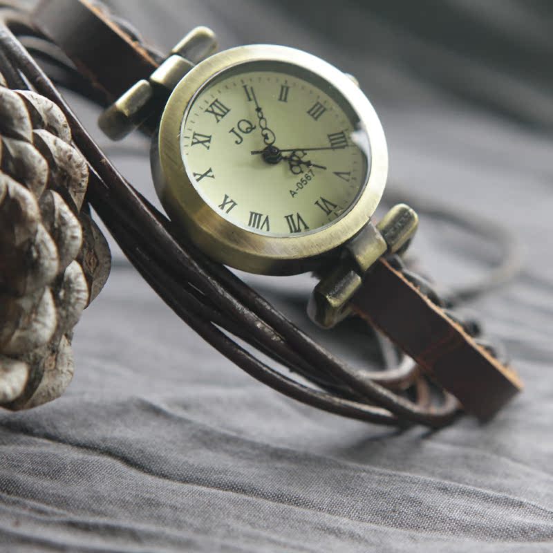 棉麻嘛2013韩版时尚学生皮带编制手链手表 复古罗马数字时装手表